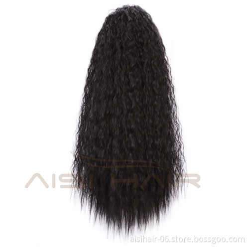Aisi Hair Long Wavy Black Ponytail Hair Extensions Heat Resistant Synthetic Fiber Hairpieces with Two Plastic Combs